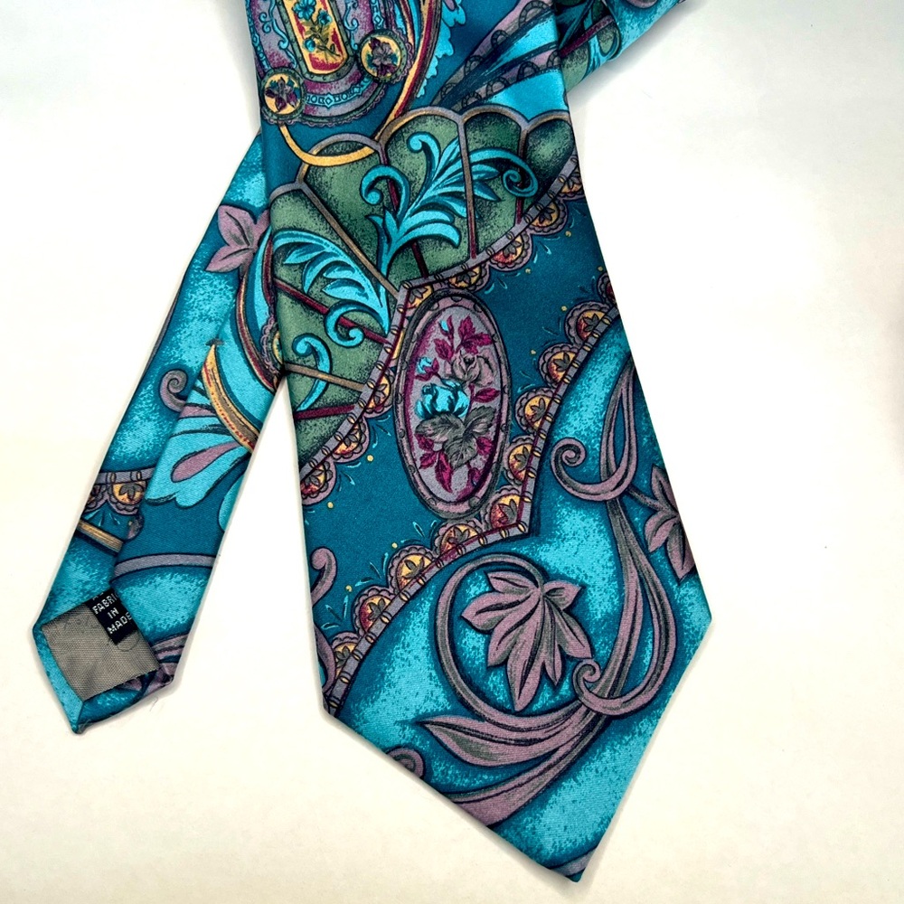 Vintage Silk Christian Dior Tie Made in USA in Turquoise and Blue EUC No Flaws